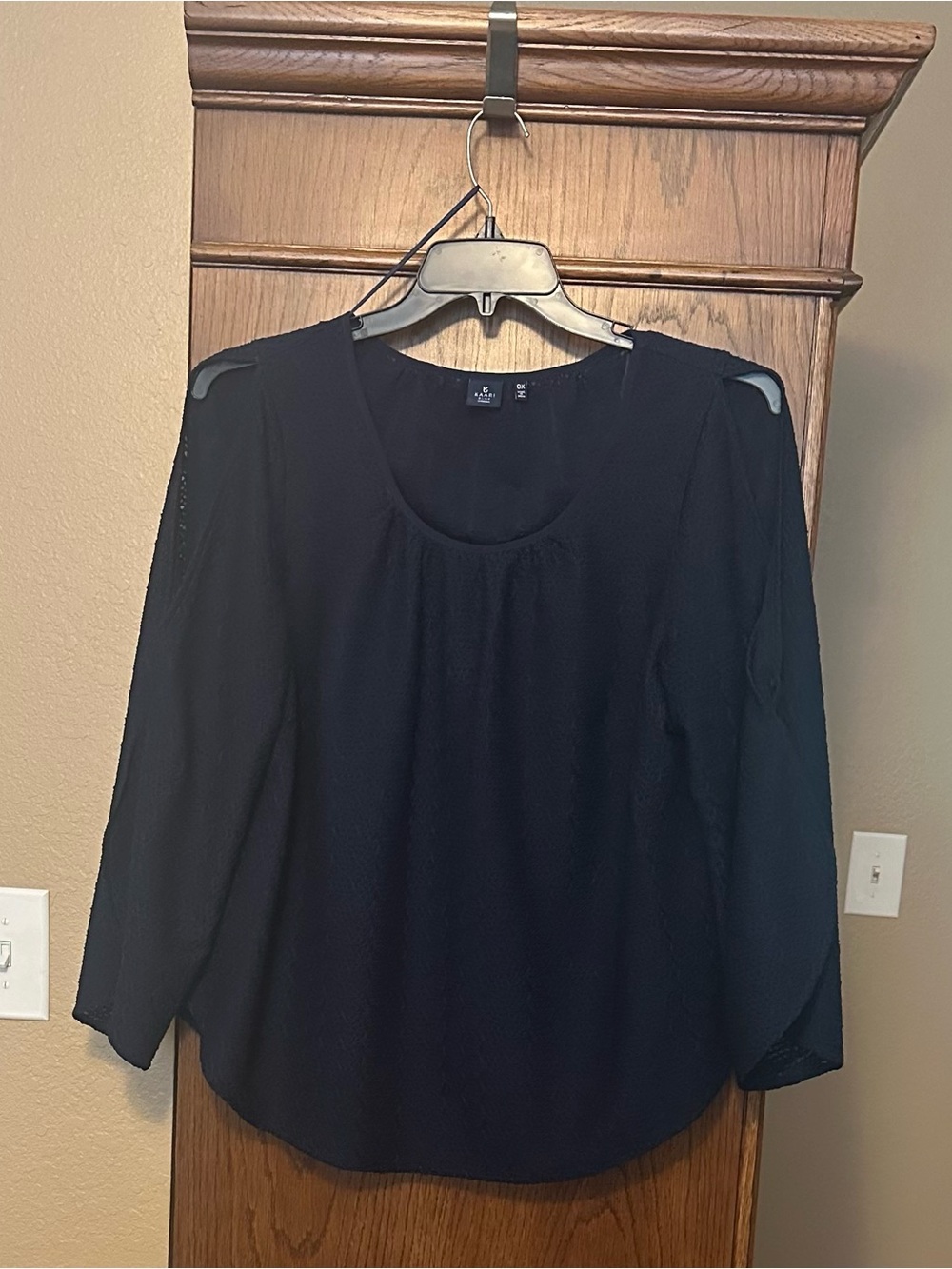 Kaari Blue Navy Scoop Top with Split Bell Sleeves